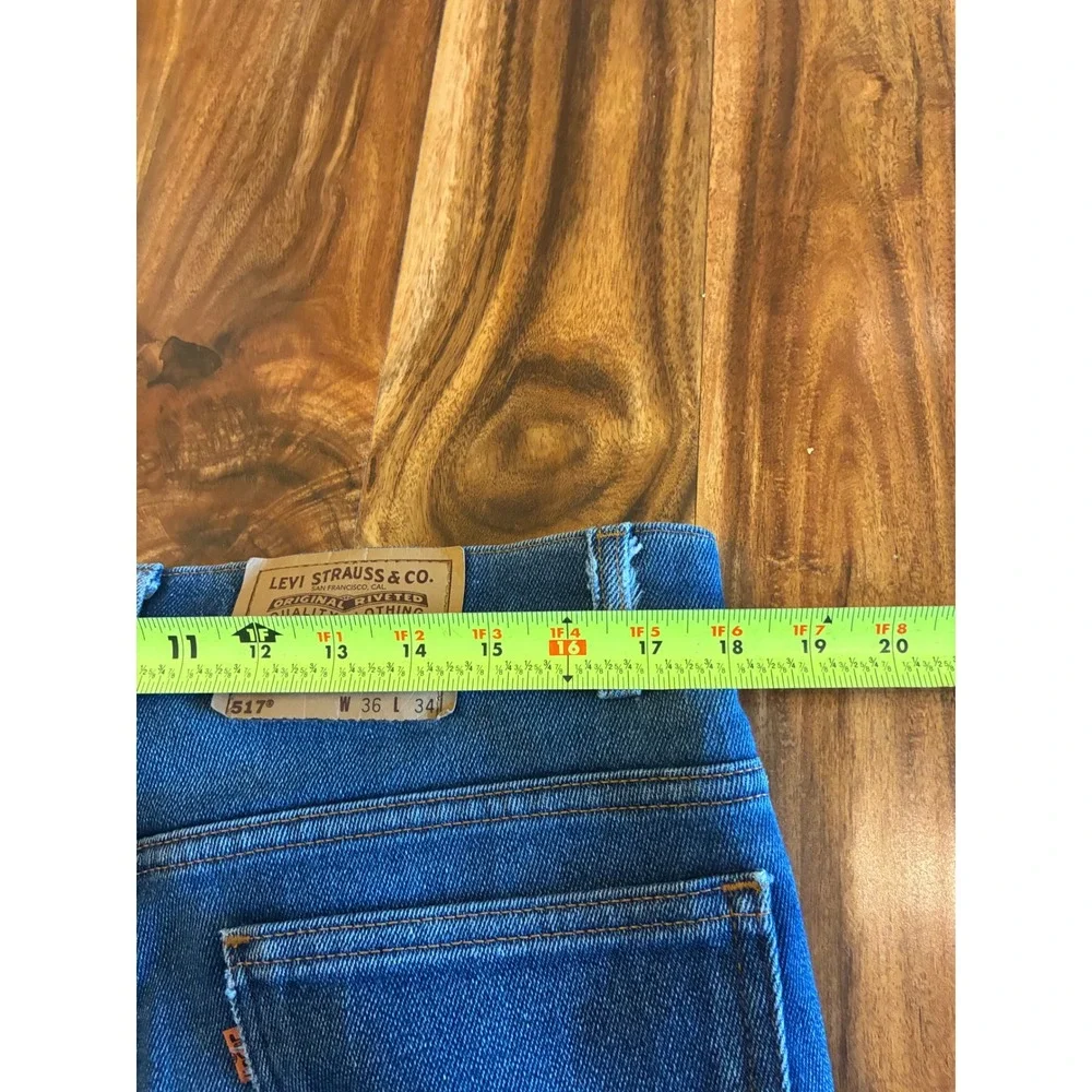 Vintage Levis 517 Orange Tab Jeans Mens 36x34 Bootcut Denim Made in USA 90s Blue